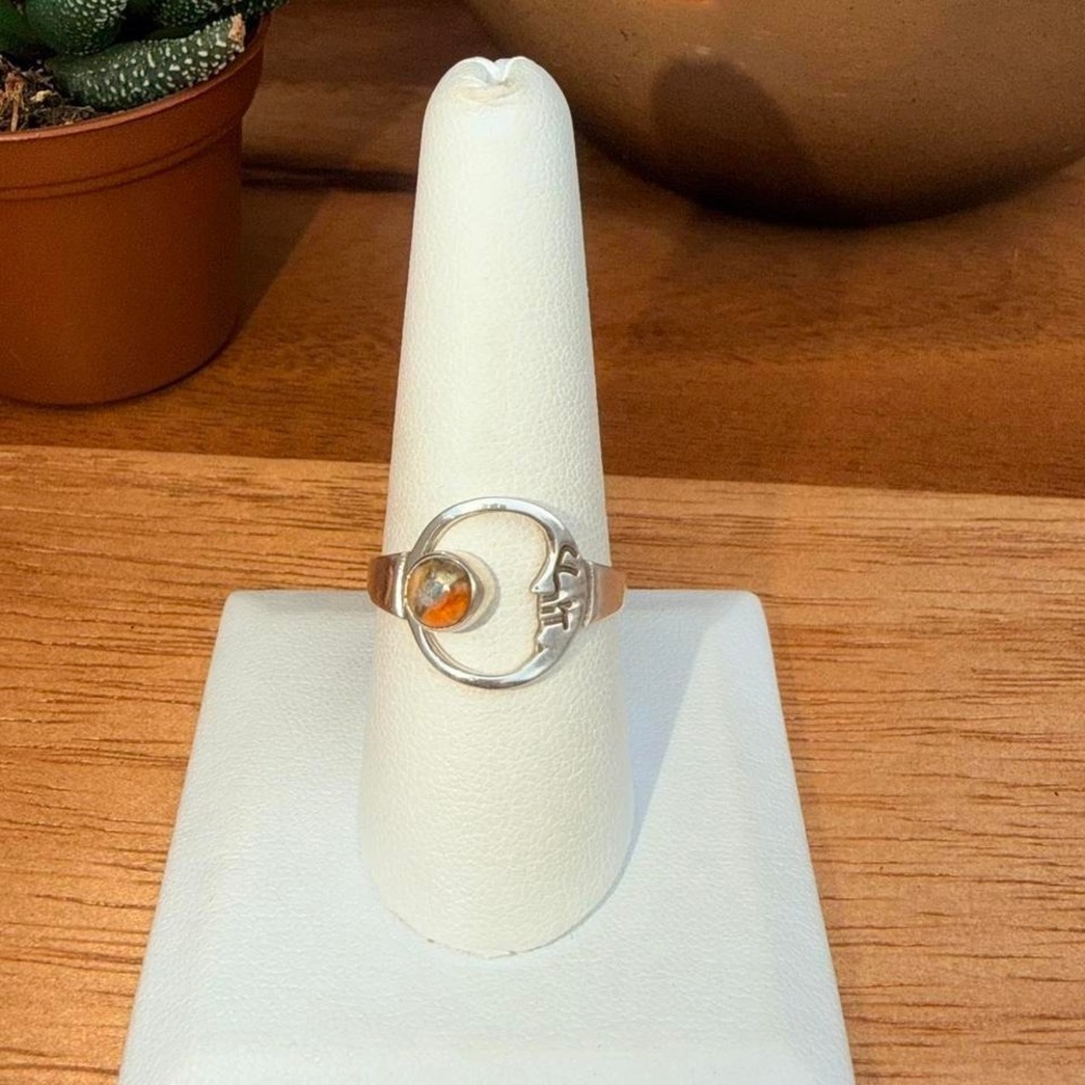 Moon Spiny Oyster Turquoise Ring - Size 9 - .925 Sterling Silver